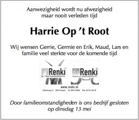 Harrie op t root familiebericht