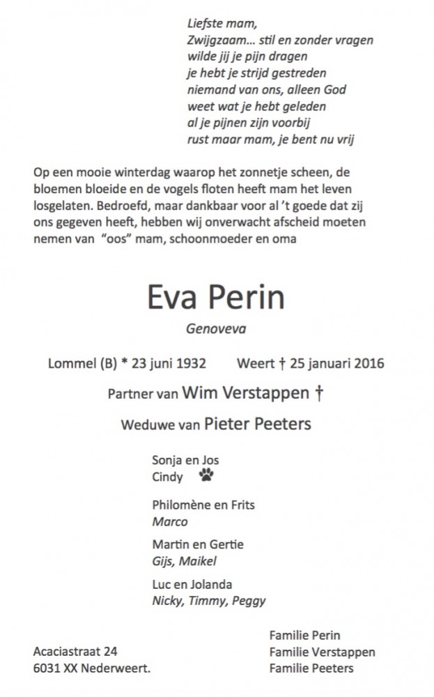 Overlijdensbericht Eva Perin 2