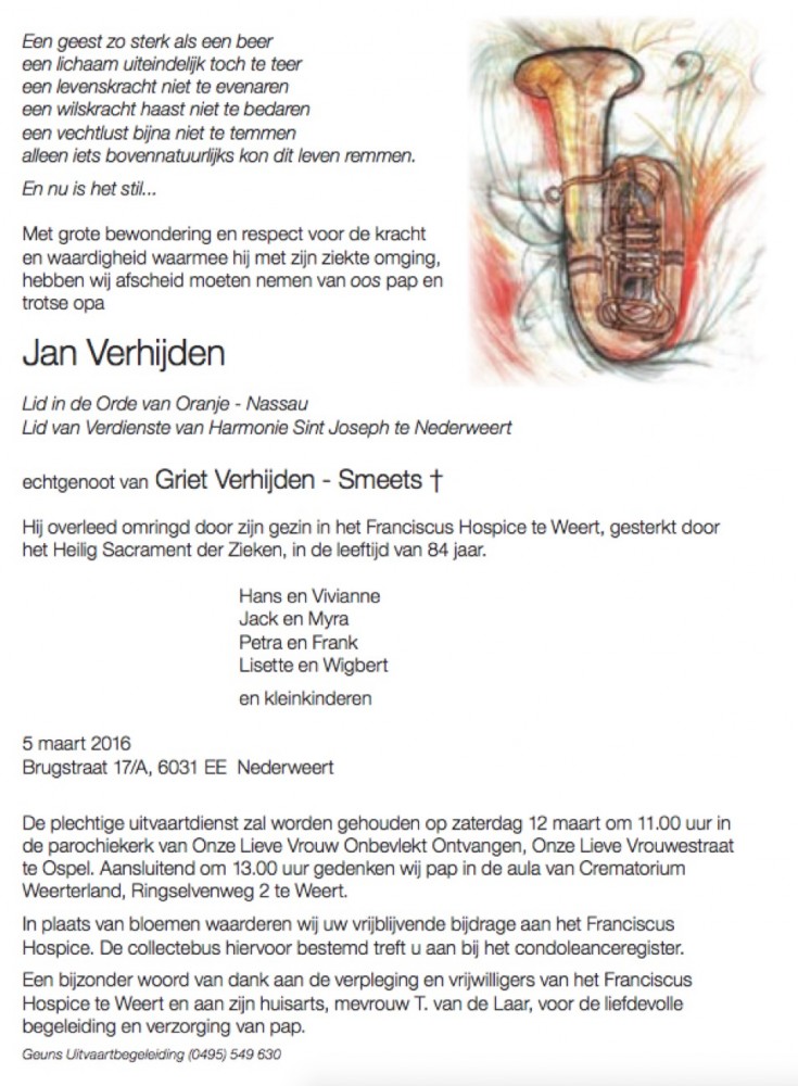 rouwadvertentie Jan Verhijden Nederweert