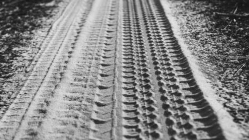 Tyre track on dirt sand or mud at forest,Off road track,Close up